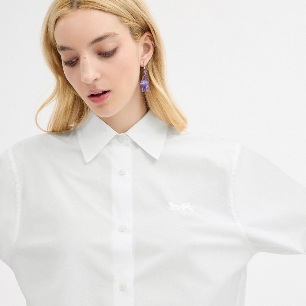 White Coach Cropped Button Up Shirt Women Tops | SG_CH72075