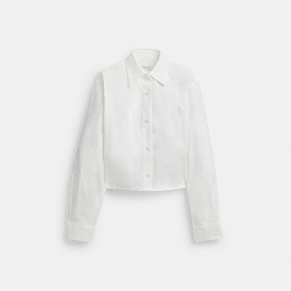 White Coach Cropped Button Up Shirt Women Tops | SG_CH72075