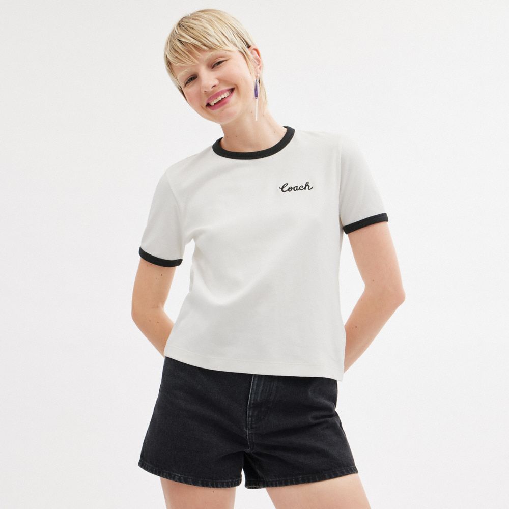 White Coach Ringer Women T Shirts | SG_CH22682