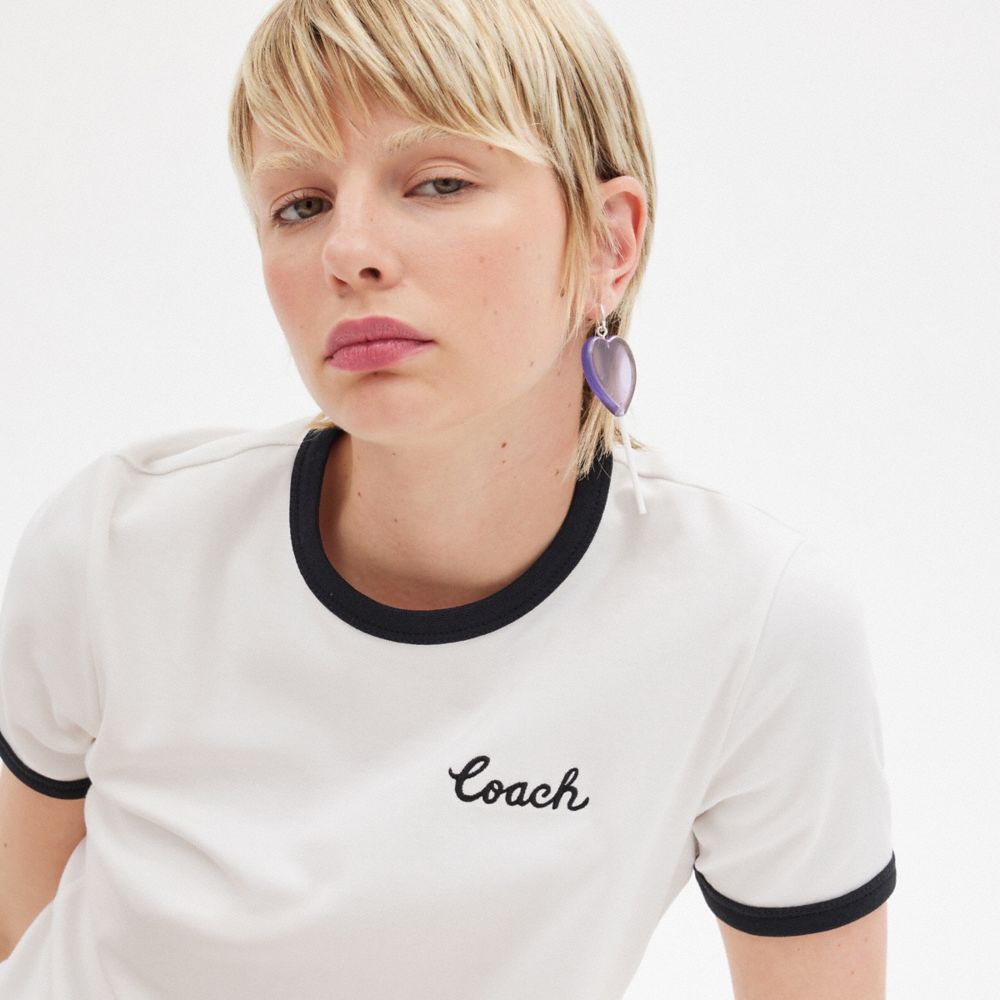 White Coach Ringer Women T Shirts | SG_CH22682