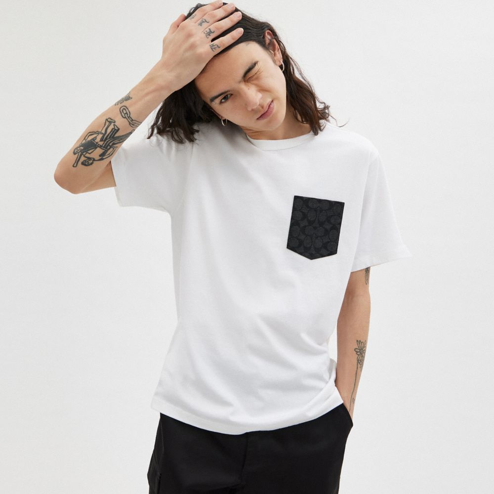 White / Grey Coach Essential Pocket Men T Shirts | SG_CH21733