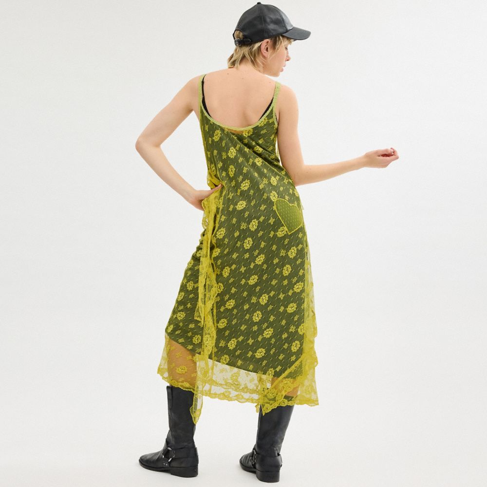 Yellow Coach Ruffle Lace Women Dress | SG_CH36931